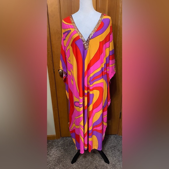 NWOT Vibrant Multicolor Kaftan Dress - Picture 2 of 4